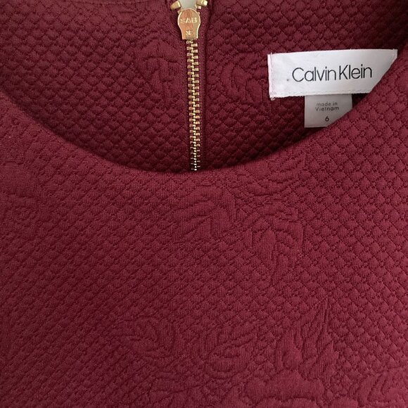 Calvin Klein Sheath Dress, Short Sleeve w/ Gold Zipper, Textured Fabric - Picture 2 of 6